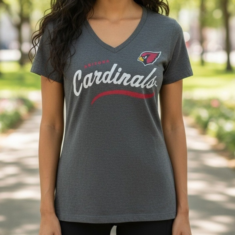 NFL Arizona Cardinals Womens V Neck T Shirt Gray NFL Team Apparel Large L